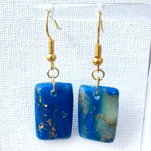 Artisan Sand & Sea Rectangle Clay Dangle Earring 1.75" Long - Picture 1 of 1